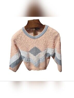 Vintage 80s Spice Of Life Peach Argyle Chevron Cropped Sweater Size Large